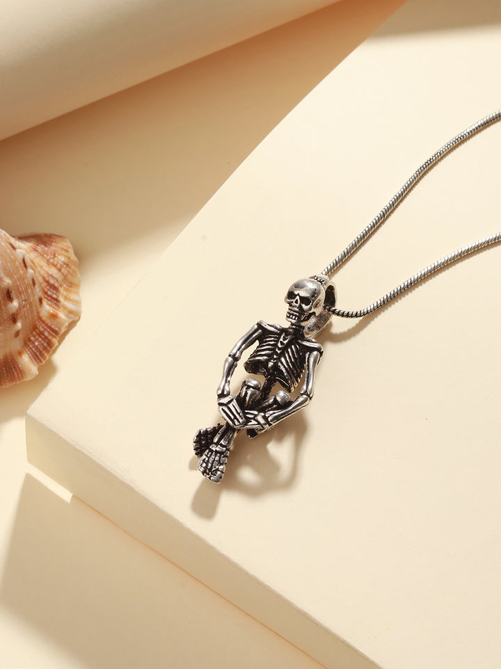 Bold by Priyaasi Sitting Skeleton Silver-Plated Pendant Chain for Men