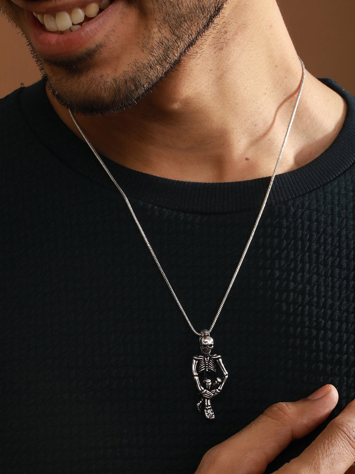 Bold by Priyaasi Sitting Skeleton Silver-Plated Pendant Chain for Men