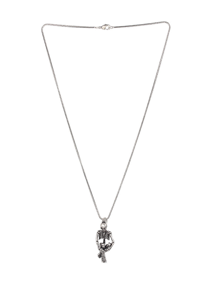 Bold by Priyaasi Sitting Skeleton Silver-Plated Pendant Chain for Men
