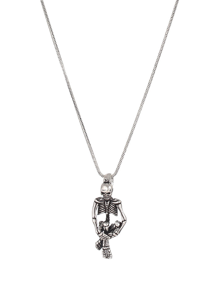 Bold by Priyaasi Sitting Skeleton Silver-Plated Pendant Chain for Men