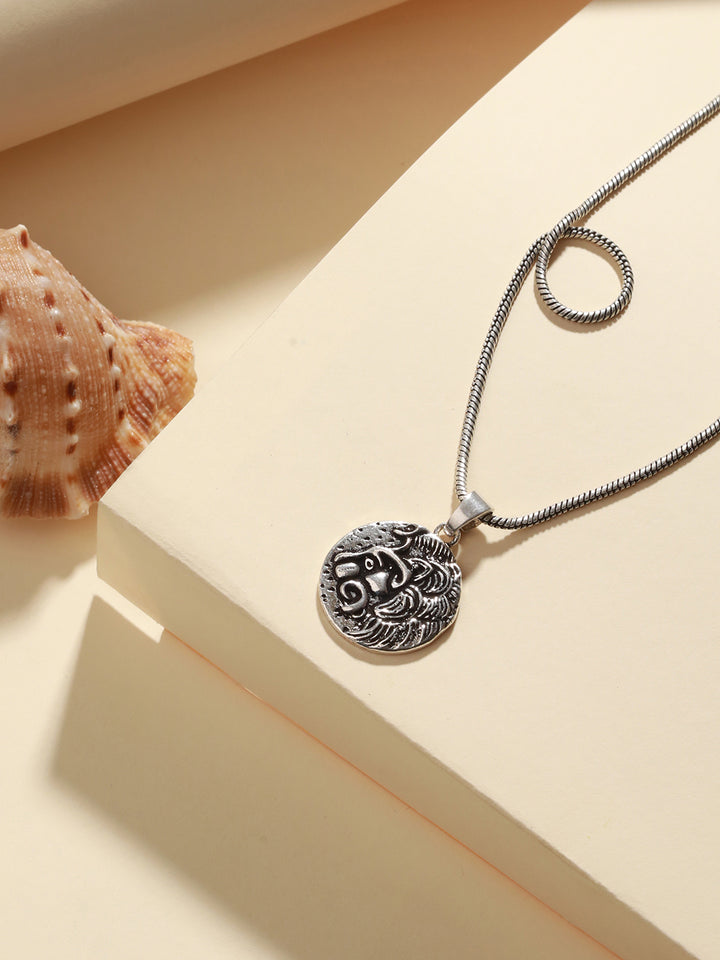 Bold by Priyaasi Lion Embossed Coin Silver-Plated Pendant Chain for Men