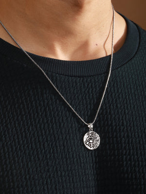 Bold by Priyaasi Lion Embossed Coin Silver-Plated Pendant Chain for Men