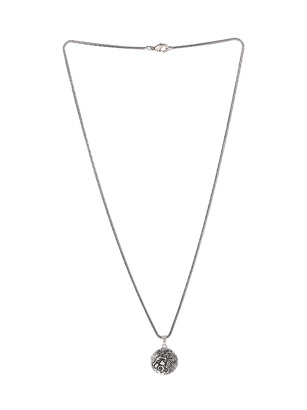 Bold by Priyaasi Lion Embossed Coin Silver-Plated Pendant Chain for Men