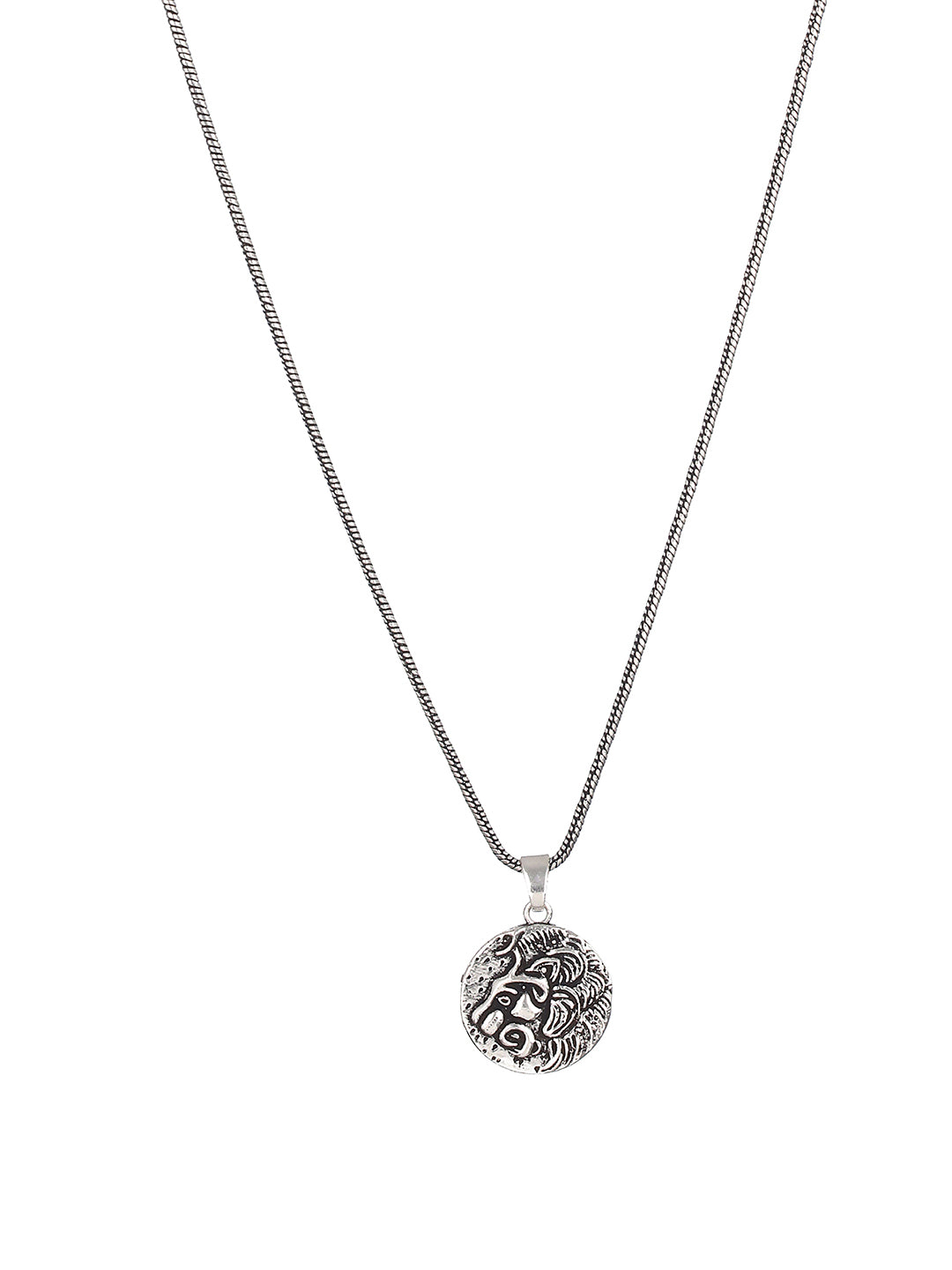 Bold by Priyaasi Lion Embossed Coin Silver-Plated Pendant Chain for Men