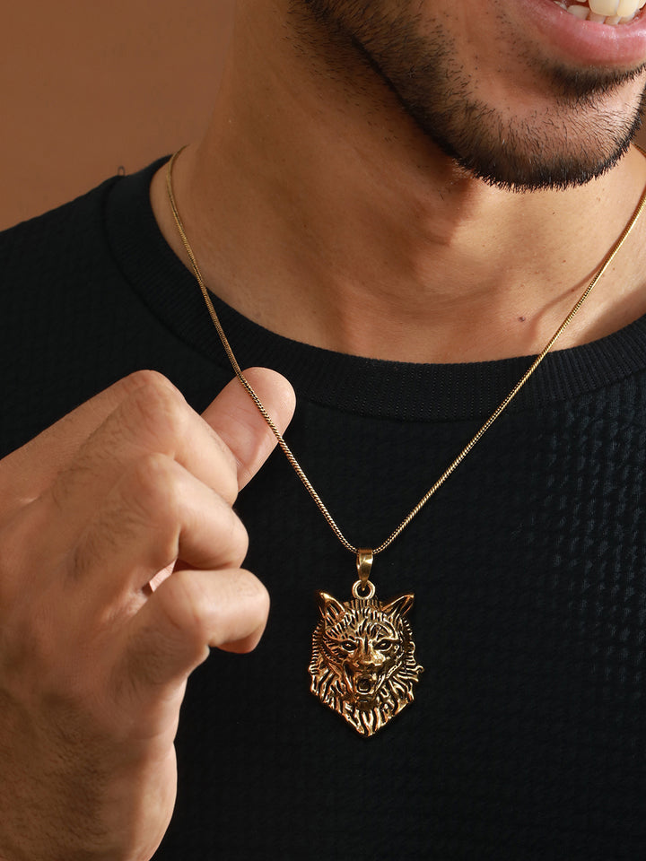 Roaring Lion Gold-Plated Pendant Chain for Men