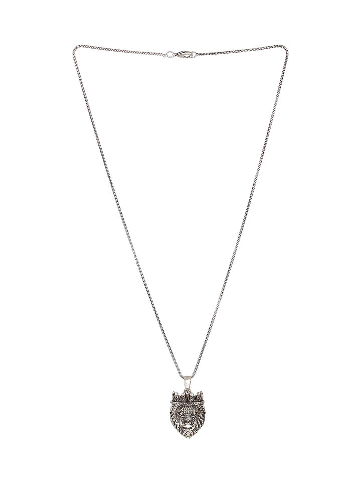 Bold by Priyaasi Crowned King Lion Silver-Plated Pendant Chain for Men