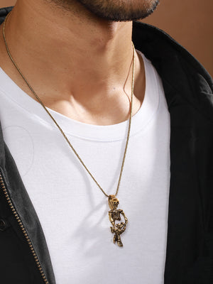 Bold by Priyaasi Sitting Skeleton Gold-Plated Pendant Chain for Men