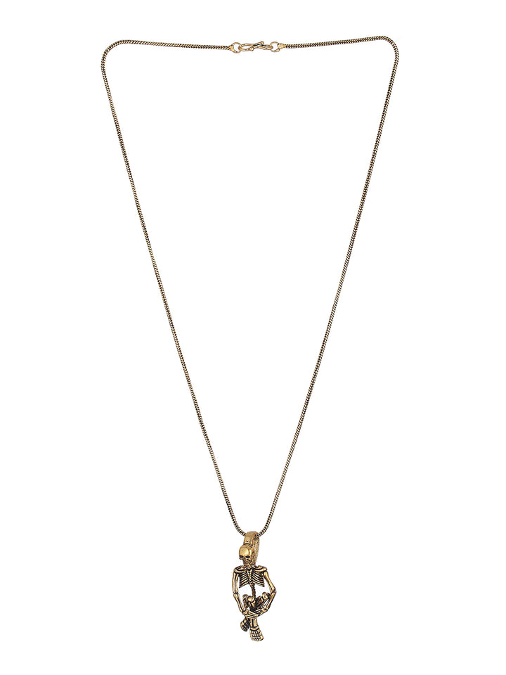 Bold by Priyaasi Sitting Skeleton Gold-Plated Pendant Chain for Men