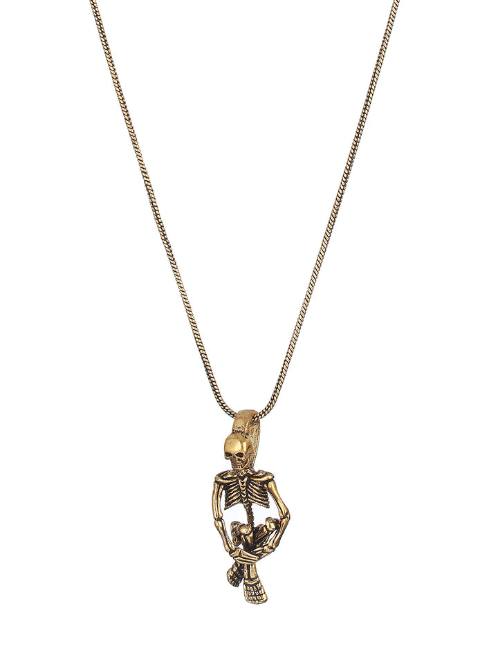 Bold by Priyaasi Sitting Skeleton Gold-Plated Pendant Chain for Men