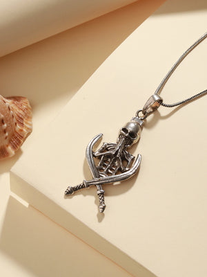 Sworded Skeleton Silver-Plated Pendant Chain for Men