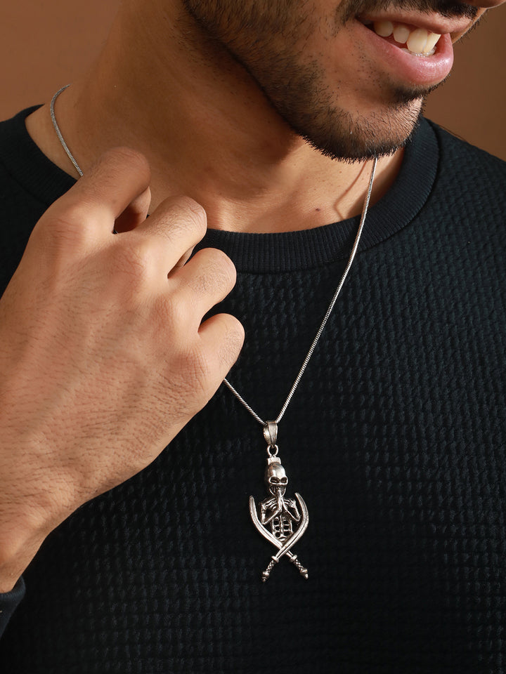 Sworded Skeleton Silver-Plated Pendant Chain for Men