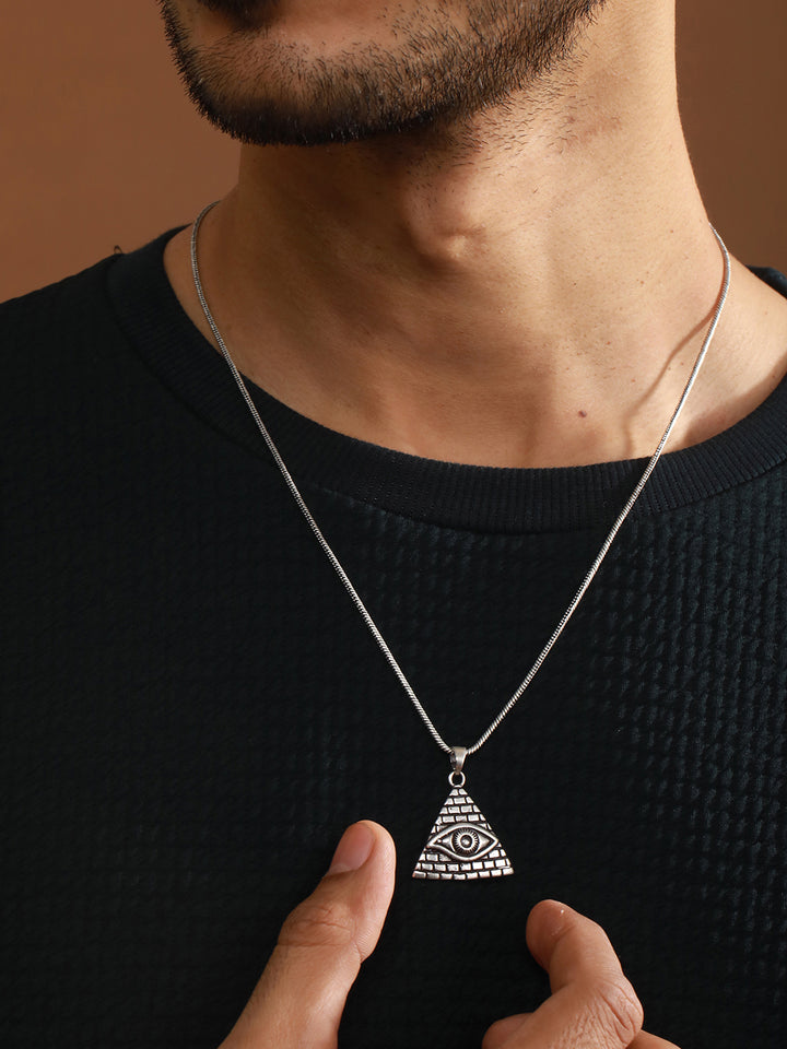 Bold by Priyaasi Triangle Eye Silver-Plated Pendant Chain for Men