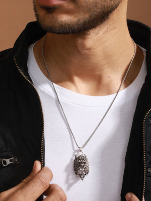 Bold by Priyaasi Winged Skull Silver-Plated Pendant Chain for Men