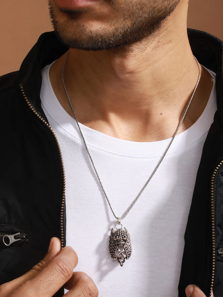 Bold by Priyaasi Winged Skull Silver-Plated Pendant Chain for Men