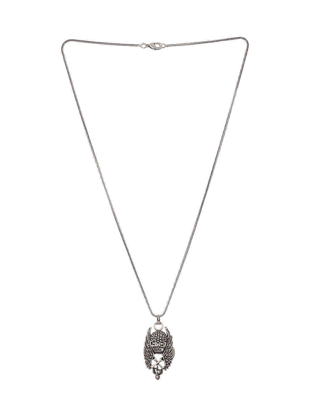Bold by Priyaasi Winged Skull Silver-Plated Pendant Chain for Men