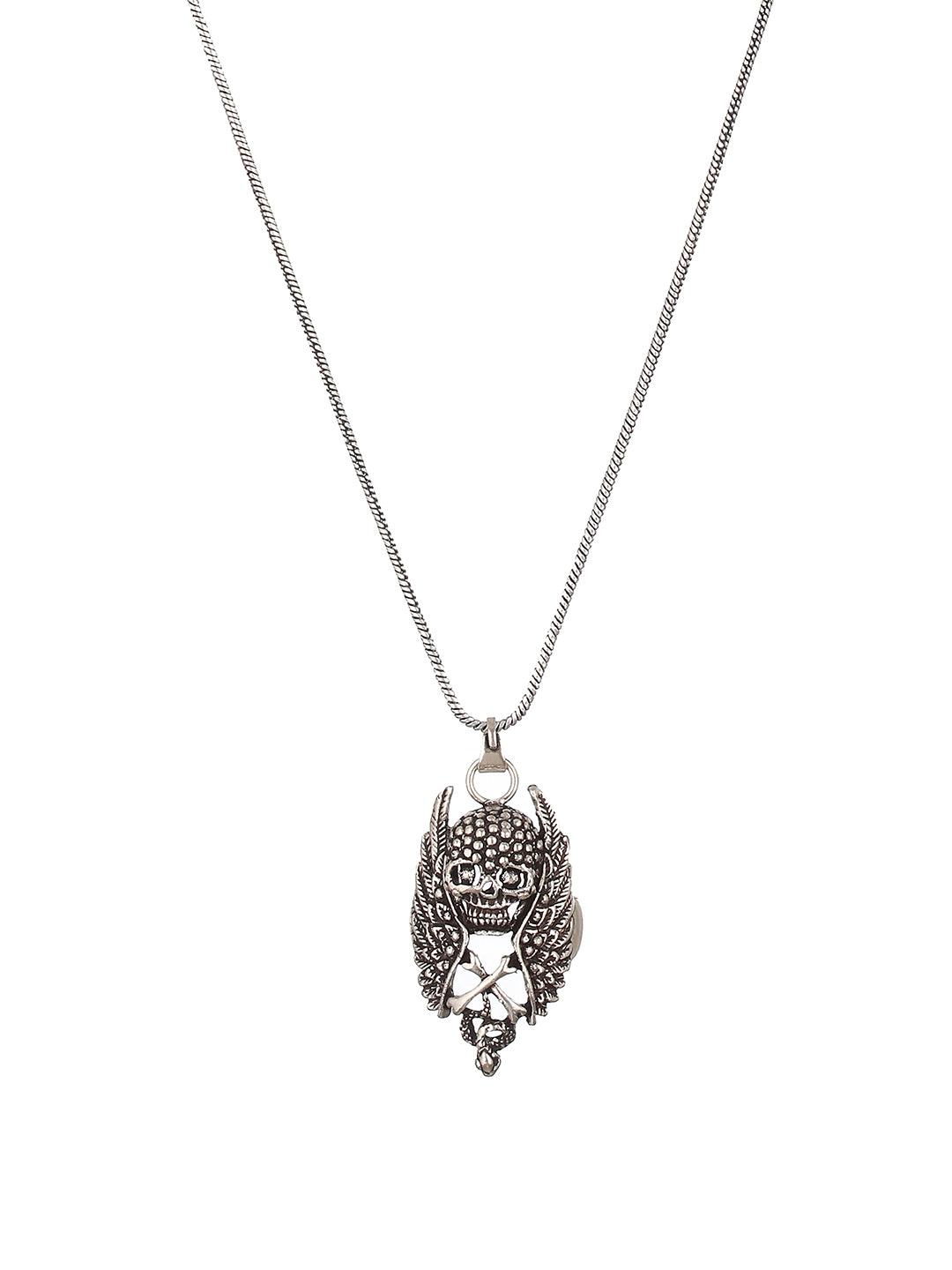Bold by Priyaasi Winged Skull Silver-Plated Pendant Chain for Men
