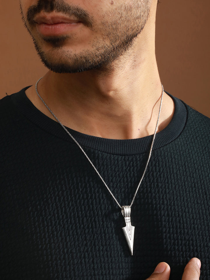 Bold by Priyaasi Striped Arrow Silver-Plated Pendant Chain for Men