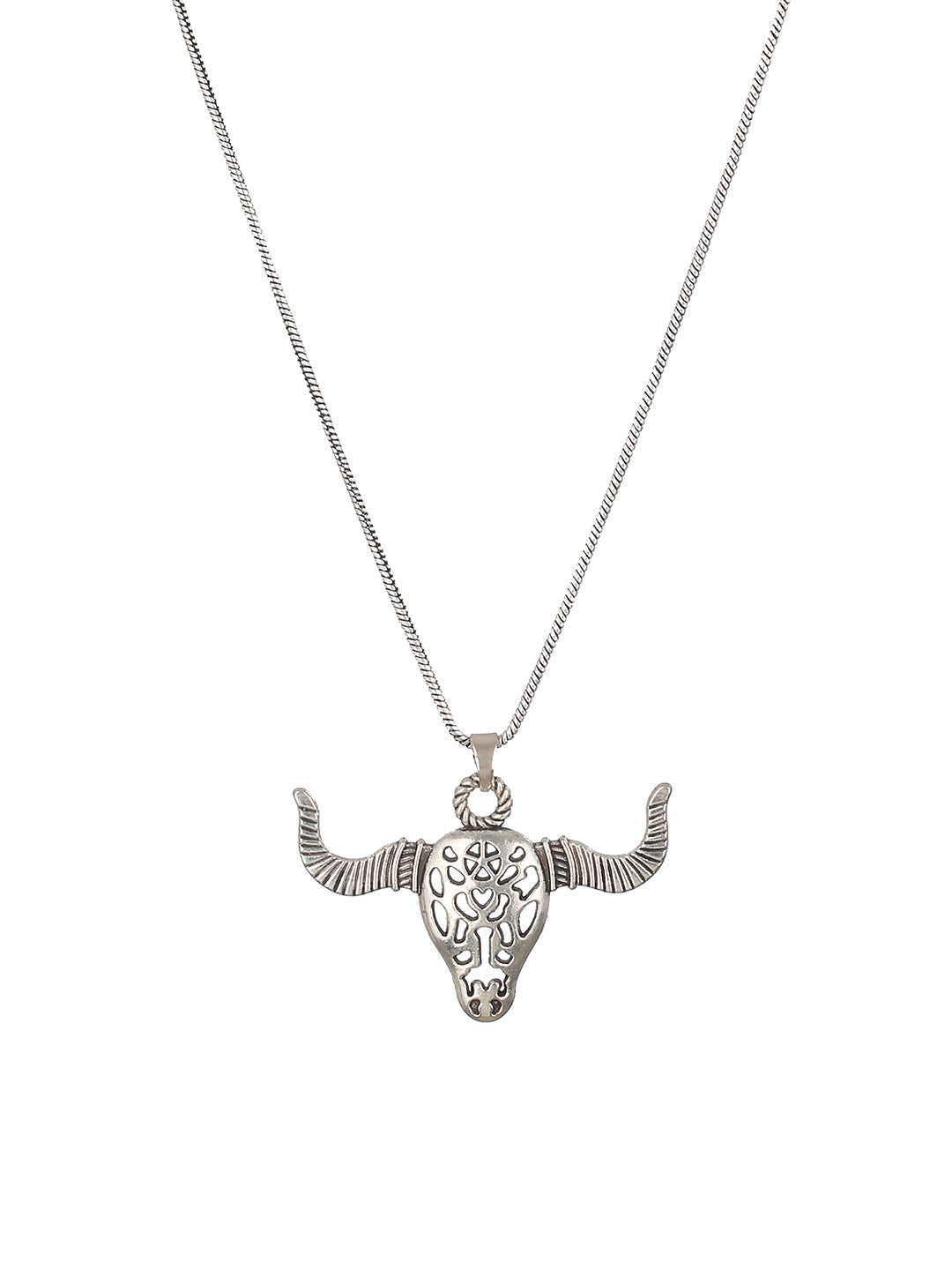 Bold by Priyaasi Bull's Head Silver-Plated Pendant Chain for Men