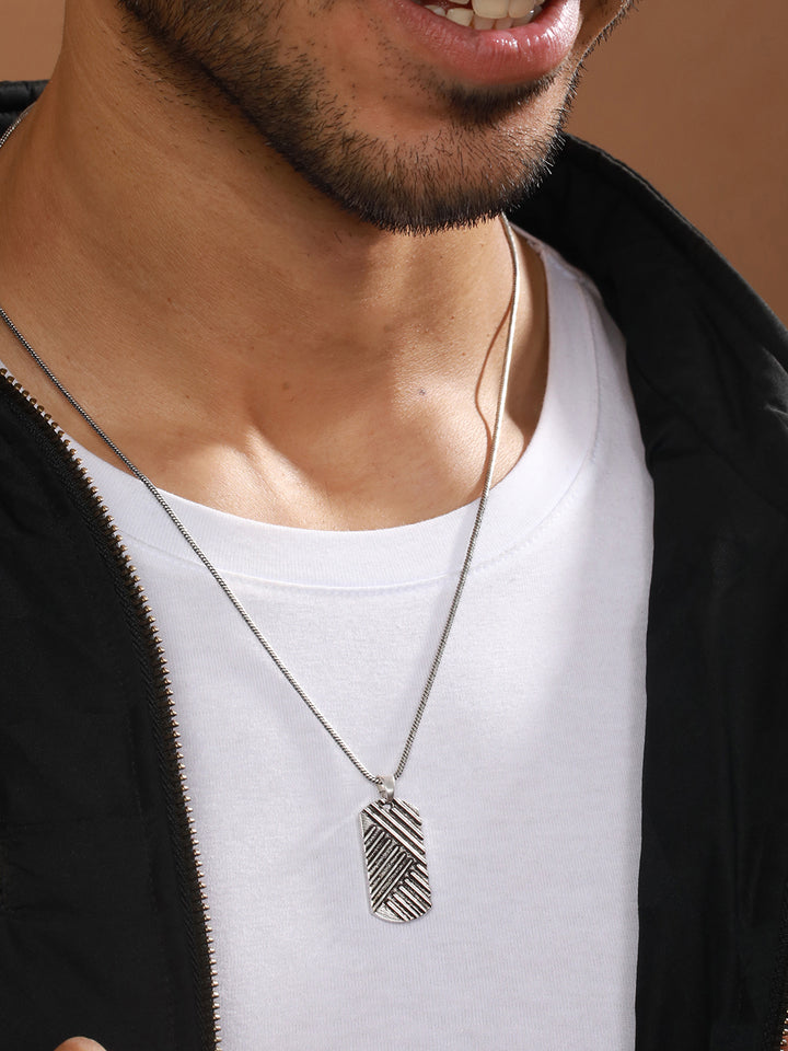 Bold by Priyaasi Lined Tag Silver-Plated Pendant Chain for Men