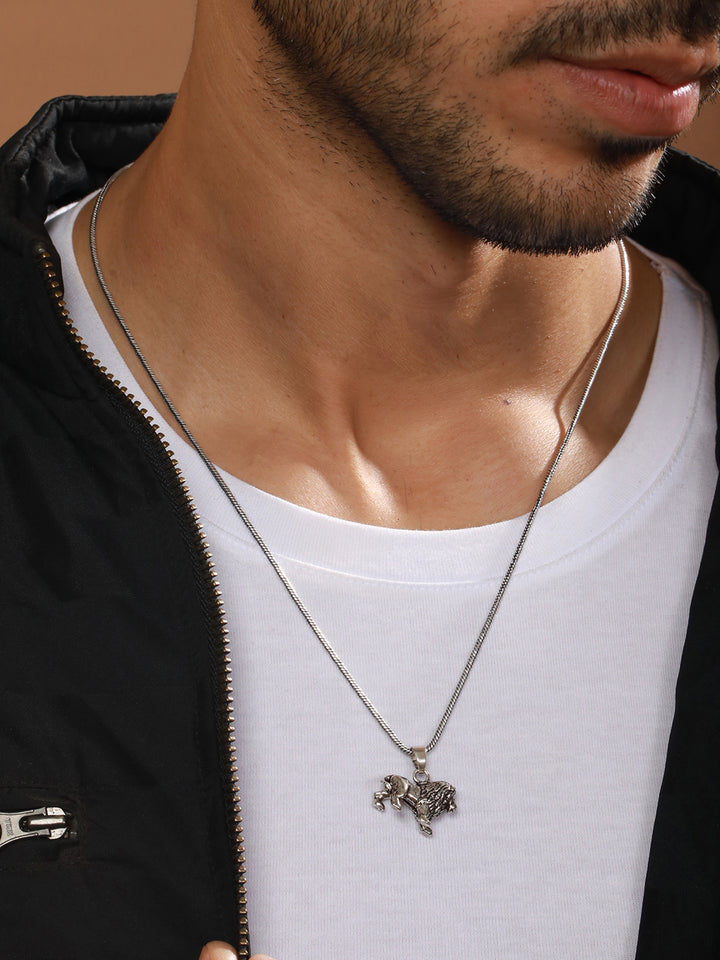 Bold by Priyaasi Lion Silver-Plated Pendant Chain for Men