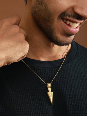 Bold by Priyaasi Striped Arrow Gold-Plated Pendant Chain for Men