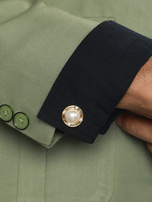 Bold by Priyaasi White Pearl Studded Gold-Plated Cufflinks for Men