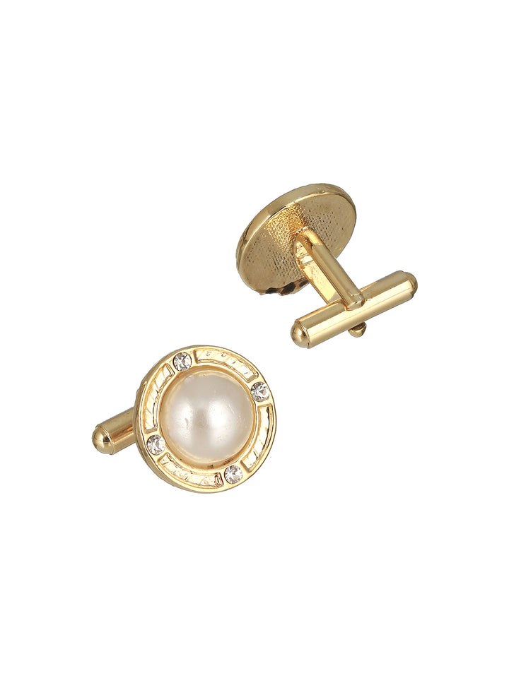 Bold by Priyaasi White Pearl Studded Gold-Plated Cufflinks for Men