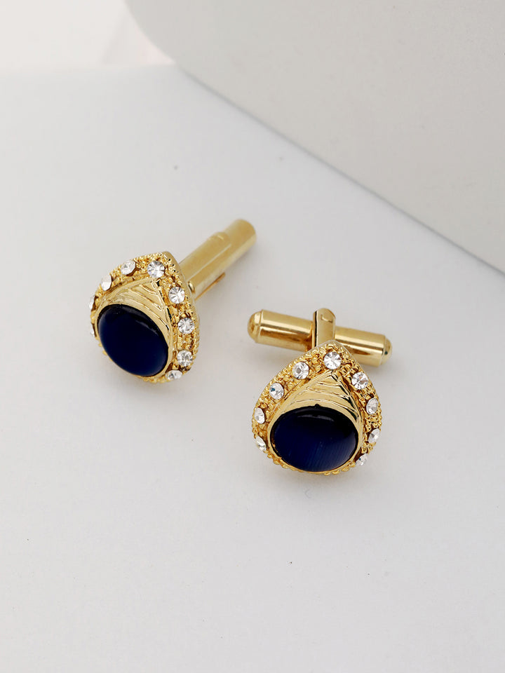 Bold by Priyaasi Blue Stone Teardrop Gold-Plated Cufflinks for Men