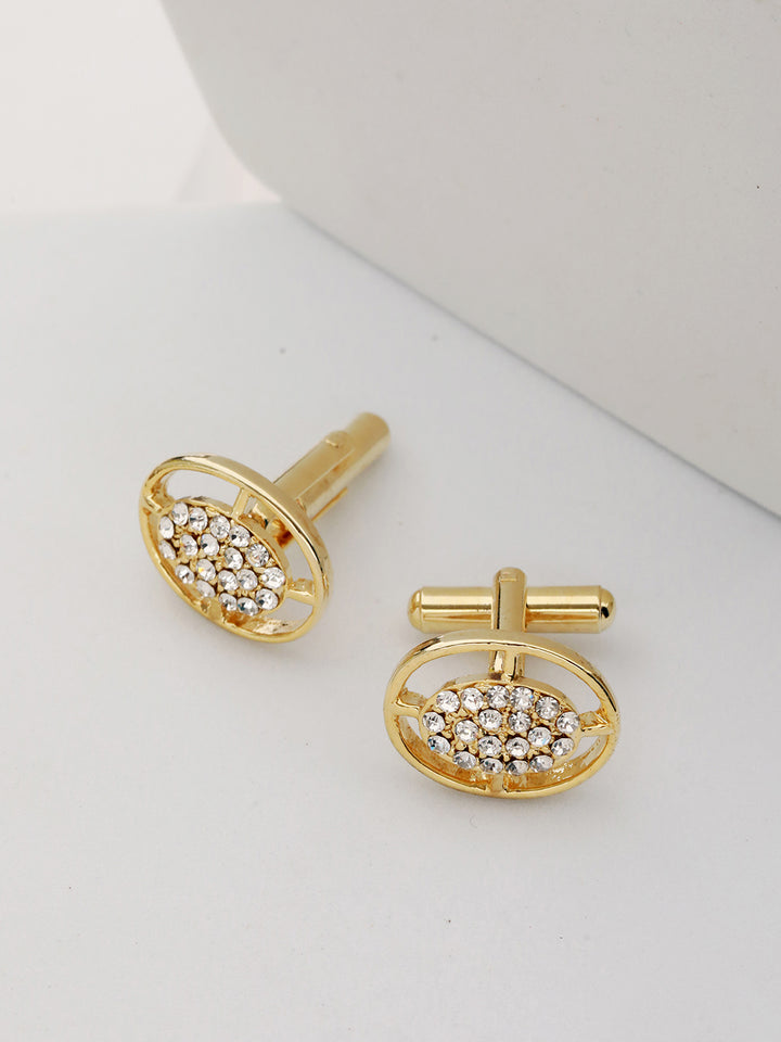 Bold by Priyaasi Studded Halo Circle Gold-Plated Cufflinks for Men