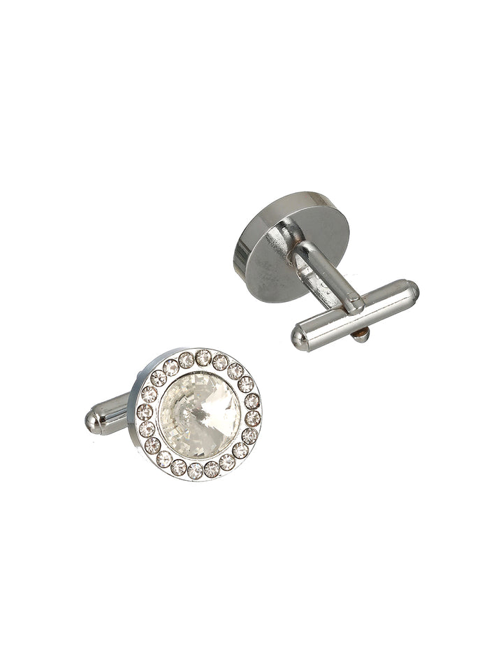 Bold by Priyaasi Round Solitaire Shine Silver-Plated Cufflinks for Men