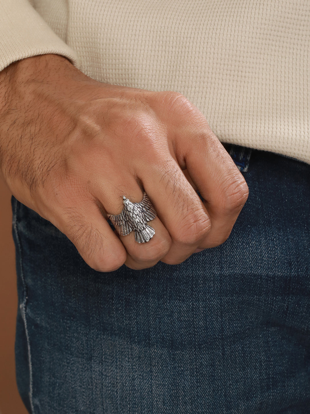 Bold by Priyaasi Eagle Silver-Plated Adjustable Ring for Men