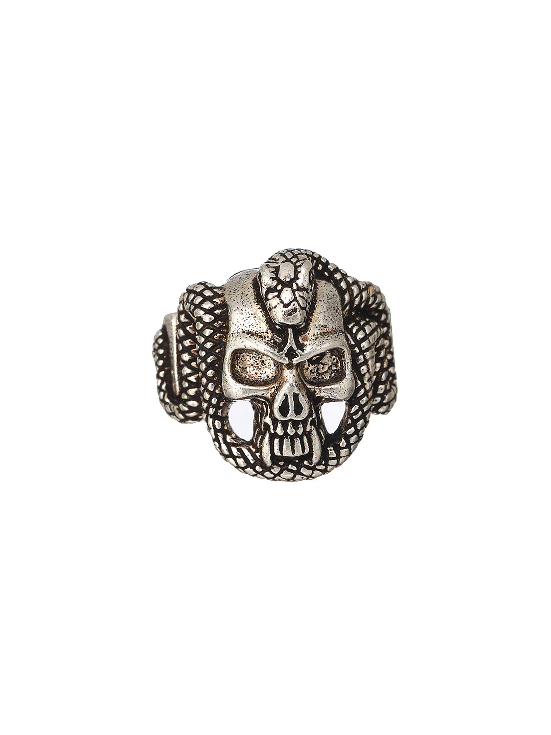 Bold by Priyaasi Snaky Skull Silver-Plated Ring for Men