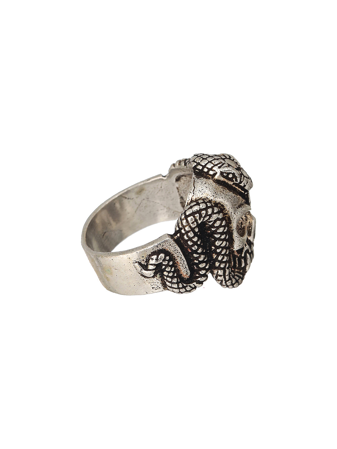 Bold by Priyaasi Snaky Skull Silver-Plated Ring for Men