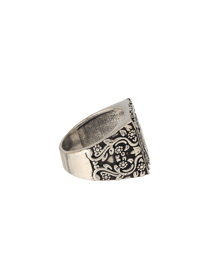 Bold by Priyaasi Spade Block Silver-Plated Ring for Men