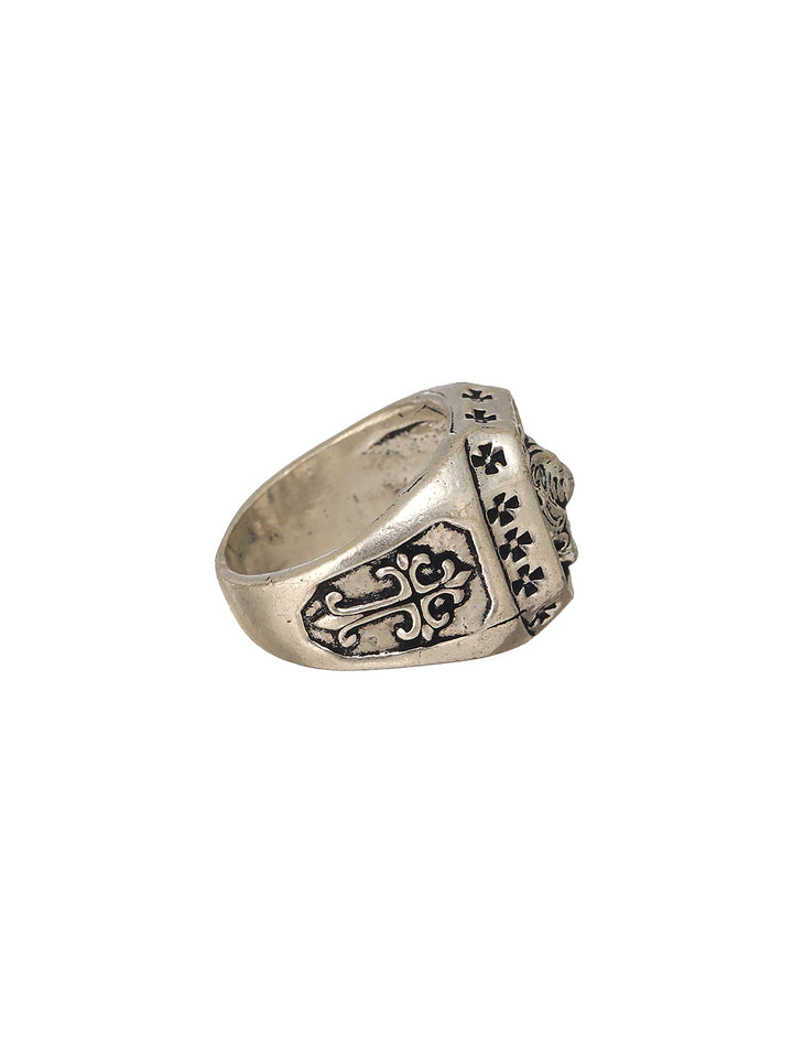 Bold by Priyaasi Blocked Lion Silver-Plated Ring for Men