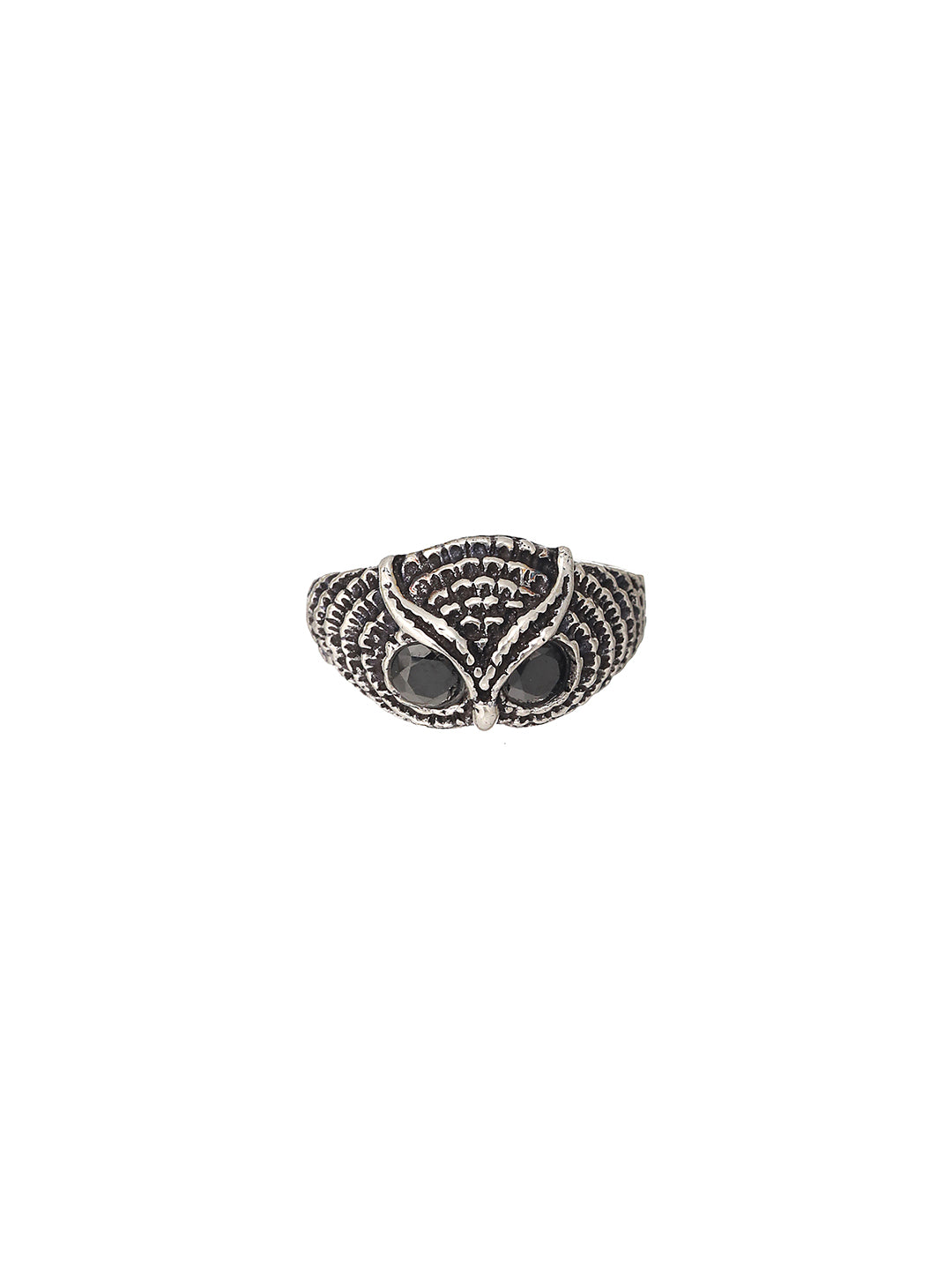 Bold by Priyaasi Black-Eyed Owl Studded Silver-Plated Ring for Men