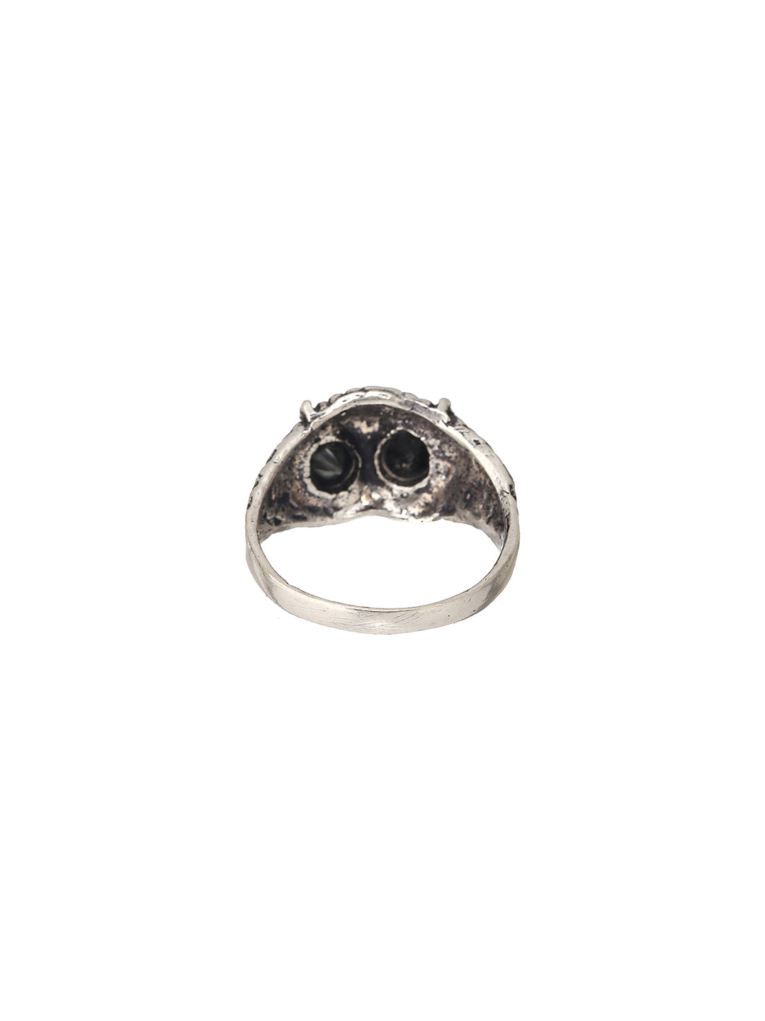 Bold by Priyaasi Black-Eyed Owl Studded Silver-Plated Ring for Men