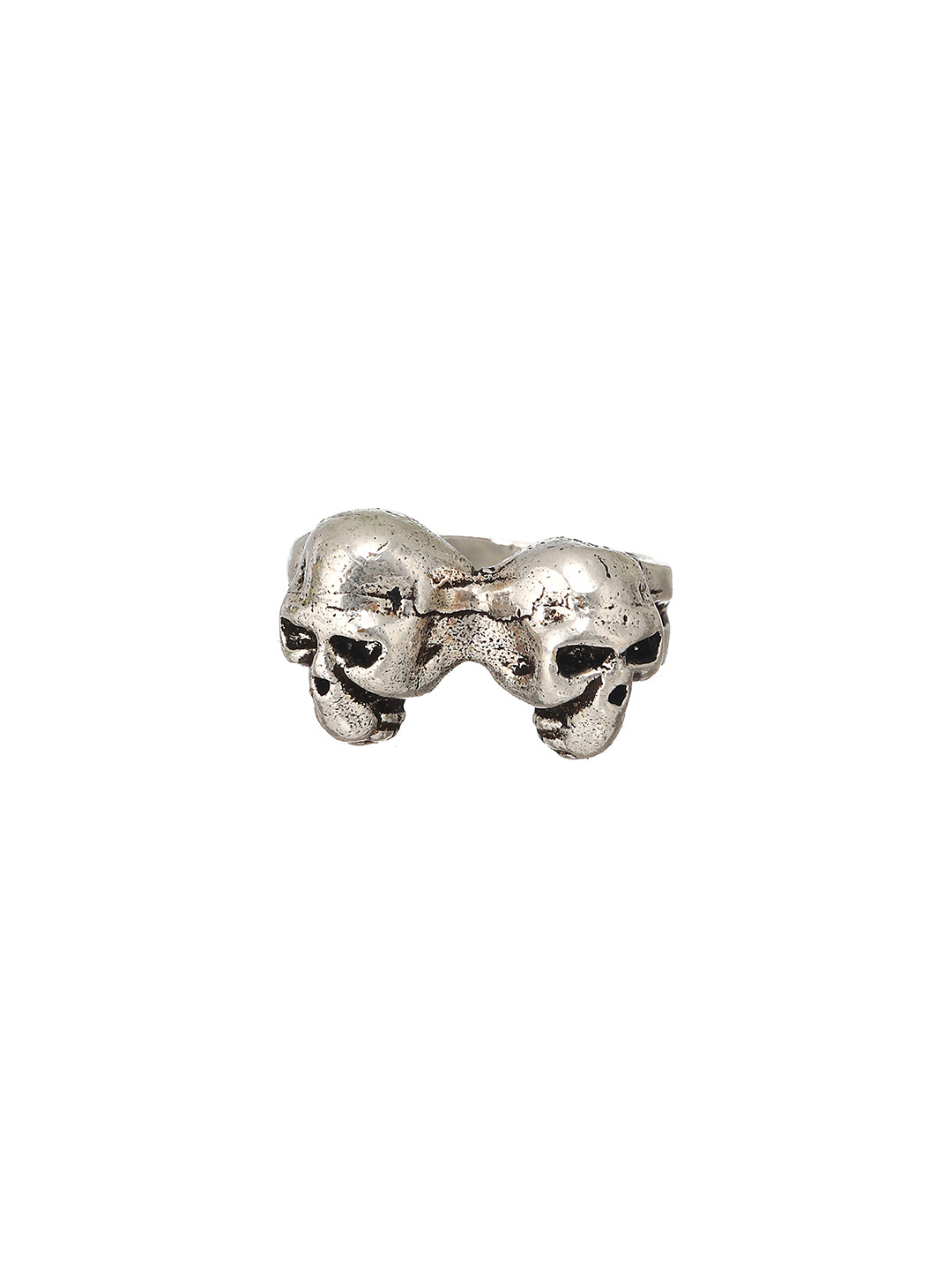 Bold by Priyaasi Twin Skulls Silver-Plated Ring for Men