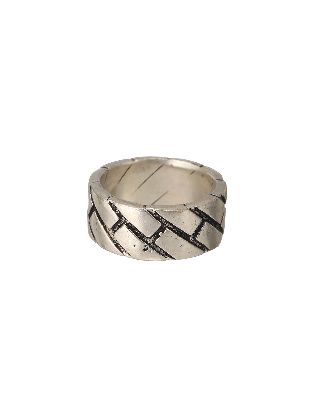 Bold by Priyaasi Textured Brick Band Silver-Plated Ring for Men