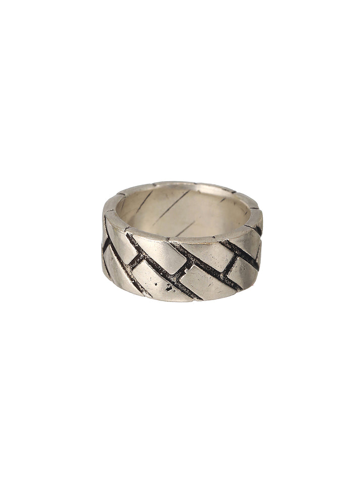 Bold by Priyaasi Textured Brick Band Silver-Plated Ring for Men