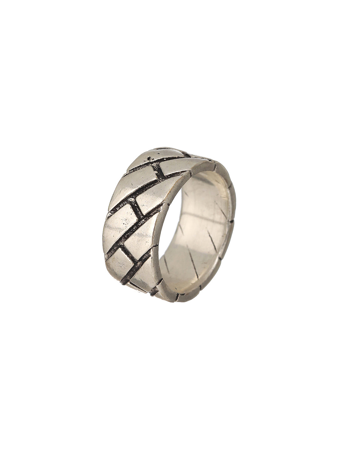 Bold by Priyaasi Textured Brick Band Silver-Plated Ring for Men