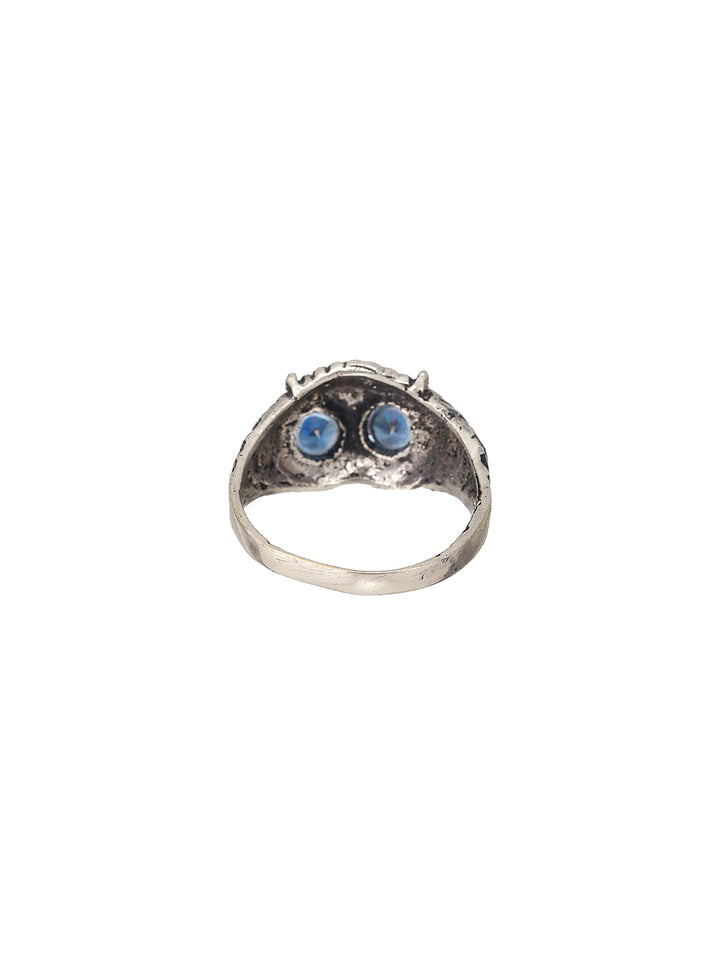 Bold by Priyaasi Blue-Eyed Owl Studded Silver-Plated Ring for Men