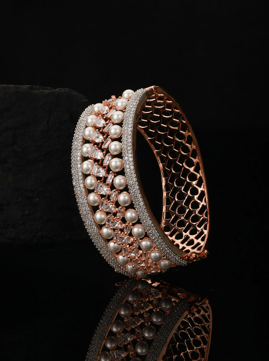 Priyaasi Bold Pearl American Diamond Rose Gold-Plated Bracelet