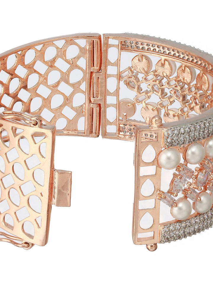 Priyaasi Bold Pearl American Diamond Rose Gold-Plated Bracelet