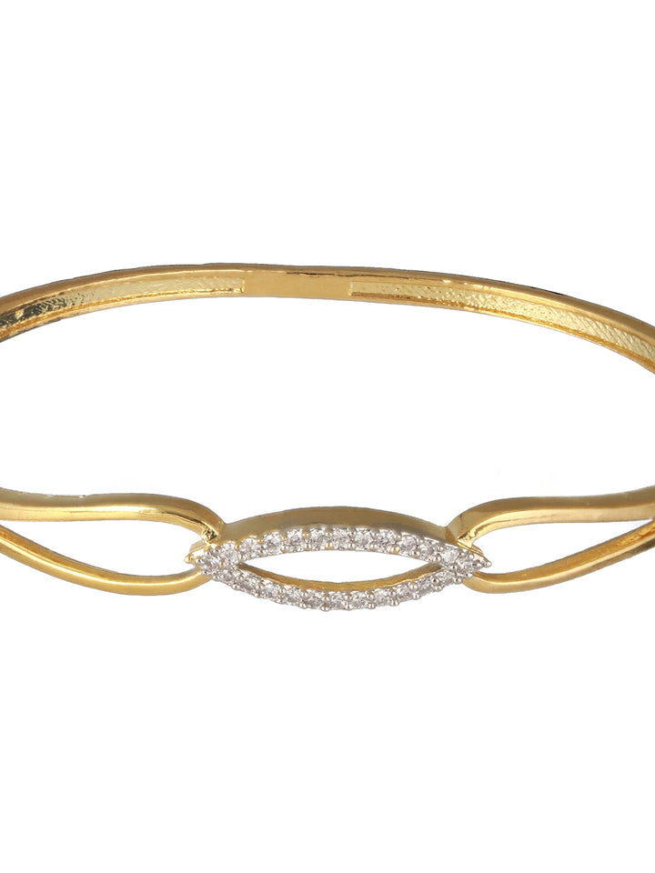 Elegant Leaf American Diamond Gold-Plated Bracelet