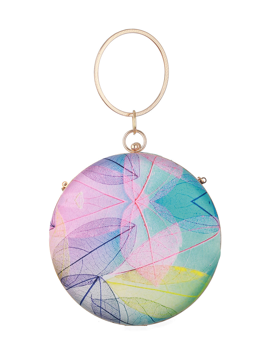 Ombre Leaves Multicolor Printed Round Clutch