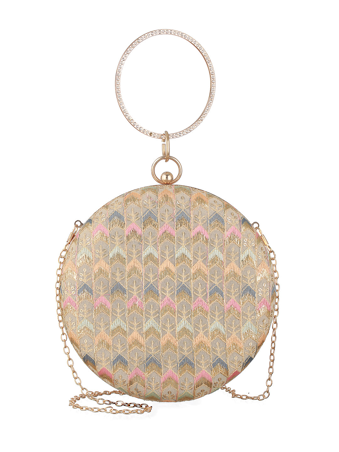 Sewing Shine Sequin Golden Multicolor Round Clutch