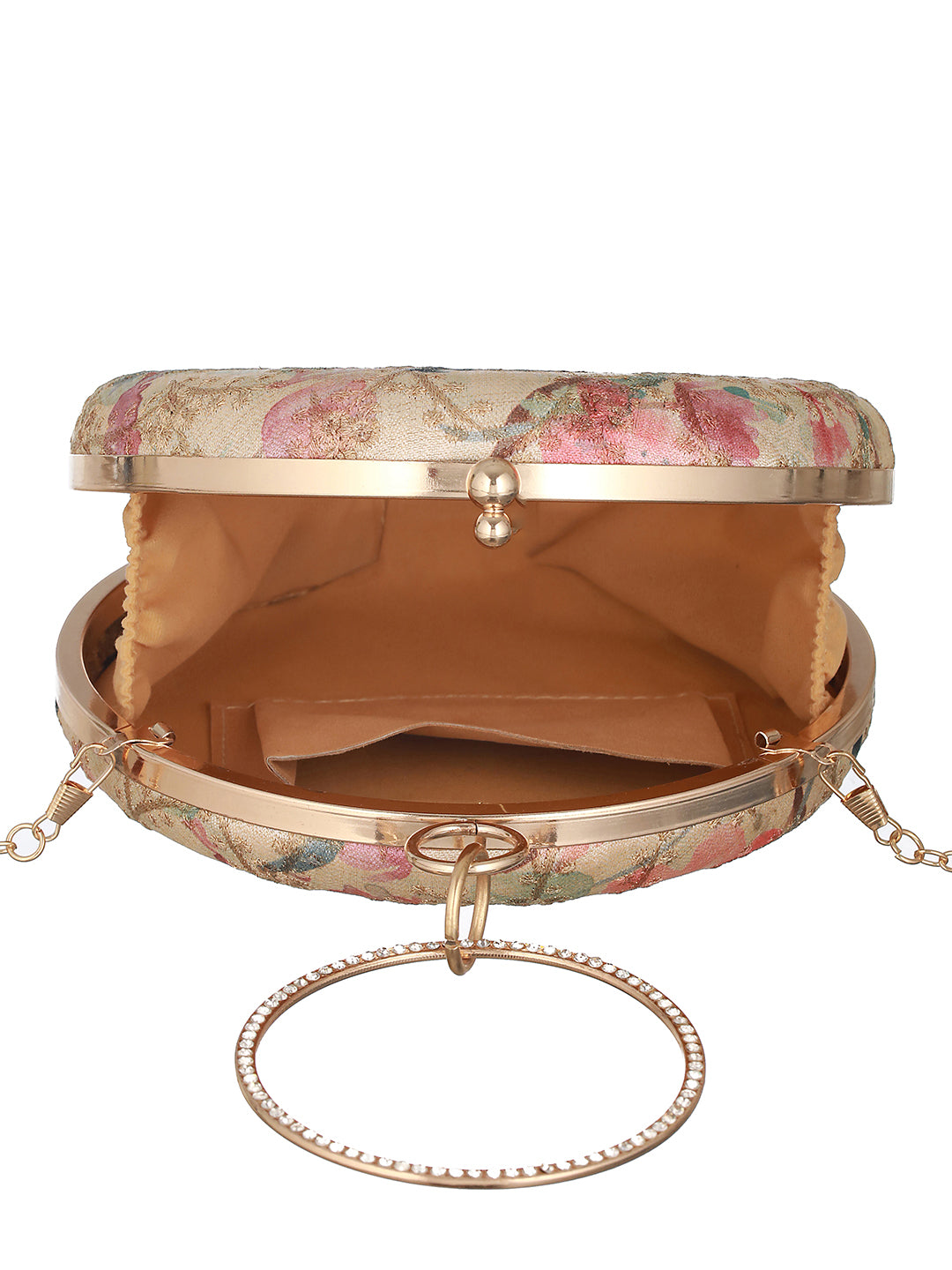 Spilled Hues Off-White Embroidered Round Clutch