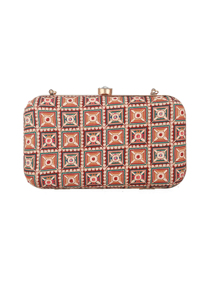 Modern Threads Multicolor Embroidered Curvy Brick Clutch