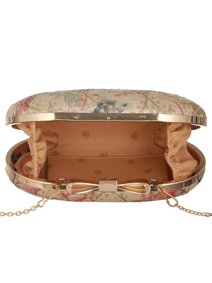 Spilled Hues Off-White Embroidered Oval Clutch